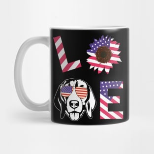 Cool US Flag Sunflowers Glasses Dog Face LOVE Beagle Dog Americans Independence USA July 4th Day Mug